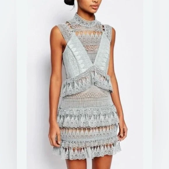 SELF-PORTRAIT Teardrop Guipure Panelled Mini Dress - Size 6 - Picture 4 of 11